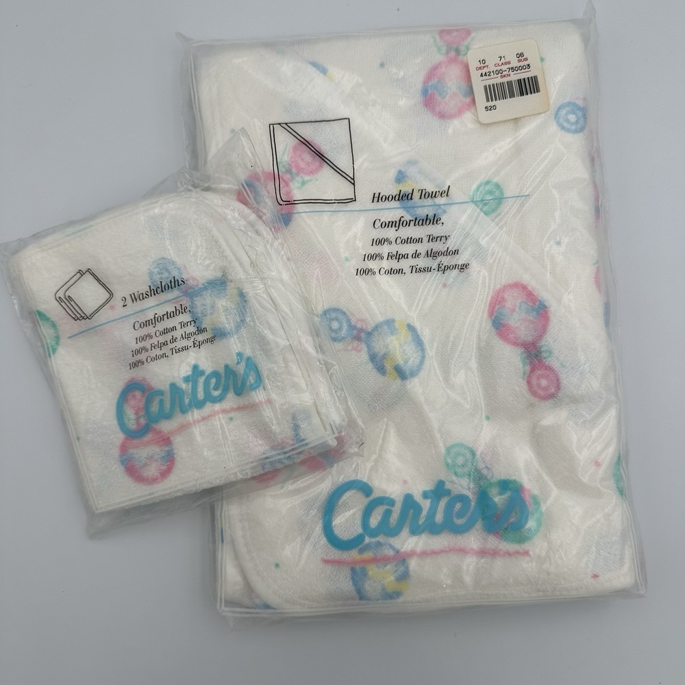 Vintage CARTER'S 100% Cotton‎ Terry Hooded Towel & Matching Wash Clothes Set